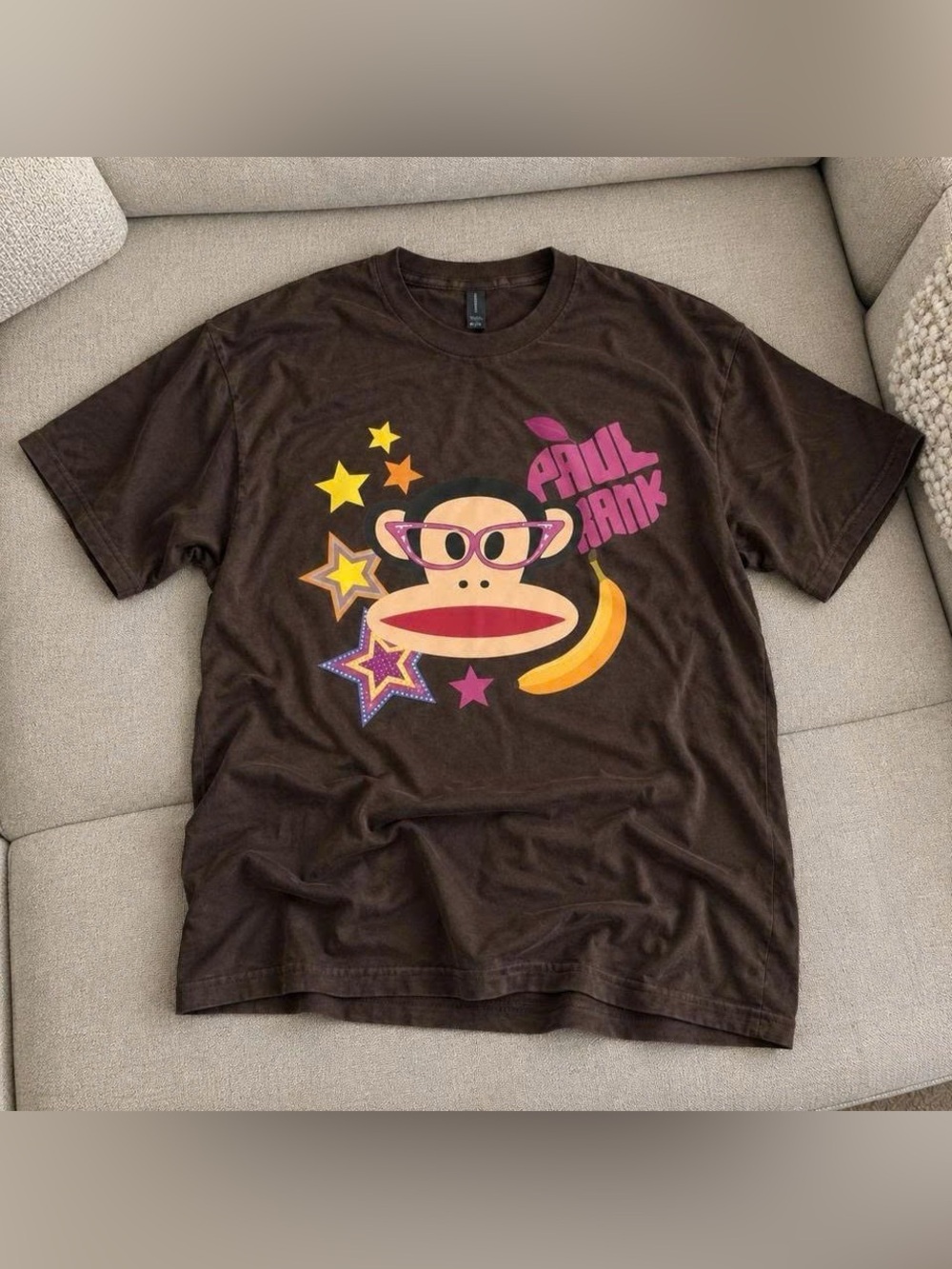 Gildan Brown Paul Frank Graphic Tee with Multicolor Monkey Print